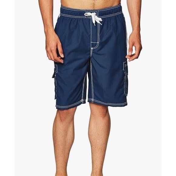 Asbury Threadz Mens Trunk Medium Elastic Waist Swim Navy Mako Core Performance - Picture 2 of 16